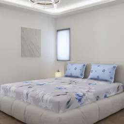 Monte Carlo Stanley Grey & Blue Floral Printed 144 TC King Bedsheet Set 1.85 m x 1.95 m-77