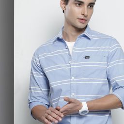 The Indian Garage Co Men Blue & White Horizontal Stripes Striped Cotton Casual Shirt-image-20