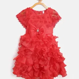 Stylestone Kids Red Embellished Dress-image-21