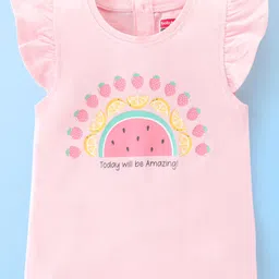 Babyhug 100% Cotton Half Sleeves Tee With Fruit Graphics & Frill Detailing- Peach-picture-24