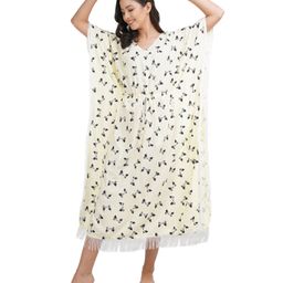 KOI SLEEPWEAR Batwing Half Sleeves All Over Bow Printed Maternity Kaftan Dress - Yellow-image-18