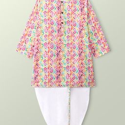 Babyhug 100% Cotton Woven Full Sleeve Abstract Print Kurta & Dhoti Set - Multicolour-image-33