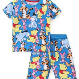 Babyhug Disney Cotton Knit Single Jersey Half Sleeve Night Suit With Winnie The Pooh Print - Blue-image-78