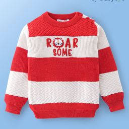 Babyoye 100% Cotton Knit Full Sleeves Pullovers Sweater with Text Embroidery - Red & White-image-98