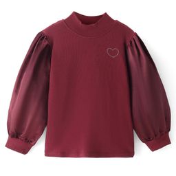 Pine Kids Cotton Knit Full Sleeves Turtle Neck Solid Color Top with Beads Detailing - Red-picture-36