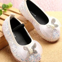 Babyoye Slip On Sequinned Ballerinas with Butterfly Applique - White-image-40