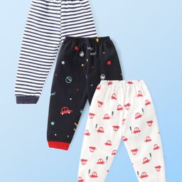 Mini Donuts 100% Cotton Interlock Knit Full Length Striped Lounge Pants with Vehicle Print Pack of 3 - Multicolour-picture-16
