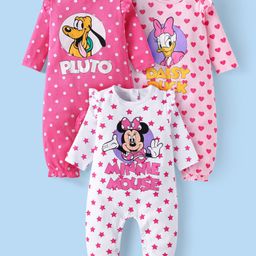 Babyhug Disney Interlock Knit Full Sleeves Polka Dots & Minnie Mouse & Friends Printed Romper with Frill Detailing Pack of 3 - Pink & White-image-55