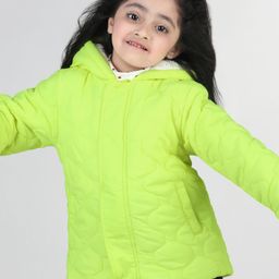 Babyhug Full Sleeves Padded Winter Jacket with Hood Sew Design - Limegreen-image-64