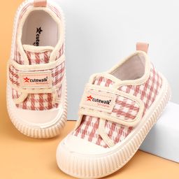 Cute Walk By Babyhug Checkered Slip On Casual Shoes With Velcro Closure - Pink-image-95