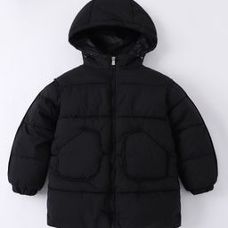Kookie Kids Full Sleeves Front Open Padded Hooded Jacket with Quilted Design - Black-picture-28