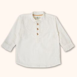 Peekaaboo Kids Pure Cotton Full Sleeves Solid Pintucks Detailed Shirt - White-image-14