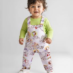 Babyoye Disney Terry Knit Dungaree With Full Sleeves T-Shirt & 101 Dalmatians Graphics - White & Lime Green-image-36