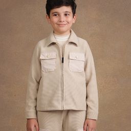 One Friday Full Sleeves Textured Zipper Jacket - Beige-image-29