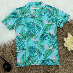 The Lion and the Fish Half Sleeves Hawaiian Theme Printed Shirt - Sky Blue-picture-15