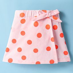 CrayonFlakes Cotton Polka Dots Printed Bow Applique Detailed Skorts - Pink-image-74