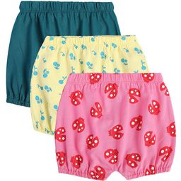 MINI KLUB Cotton Pack Of 3 Cherries & Lady Bugs Printed Shorts - Teal Blue Pink & Yellow-picture-13