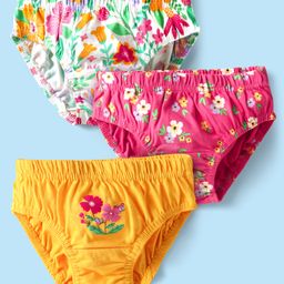 Babyhug 100% Cotton Antibacterial Floral Printed Panties Pack Of 3 - Dark Pink Yellow & White-picture-20