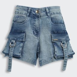 Barbie by Tiny Girl Mild Washed Pocket Detailed Denim Shorts - Light Blue-image-85