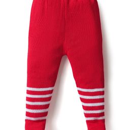 Babyhug Knit Full Length Footed Fleece & Woollen Bottom Wear With Stripes - Red-image-79