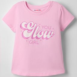 Kookie Kids Single Jersey Knit Half Sleeves T-Shirt With You Glow Girl Print - Light Pink-image-10
