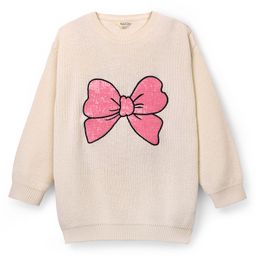 Bonfino 100% Cotton Knit Full Sleeves Pullover Sweater With Sequin Bow Embroidery - White-image-55