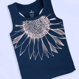 Kiddopanti Cotton Lycra Sleeveless Floral Printed Tank Top - Teal Blue-image-25