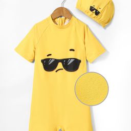 Mark & Mia Half Raglan Sleeves Legged Swimsuit With Goggles Print & Cap - Yellow-image-21
