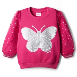 Babyhug Cotton Knit Full Sleeves Sweatshirt With Butterfly & Foil Polka Dot Print - Red-picture-42