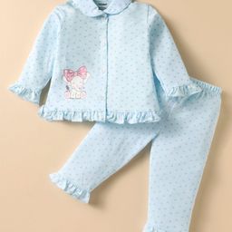 CUCUMBER Sinker Knit Full Sleeves Co-ords Night Suit With Animal Print - Light Blue-image-36