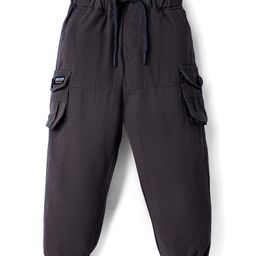 Olio Kids Cotton Woven Full Length Solid Colour Trouser with Cargo Pockets - Coffee Brown-image-81