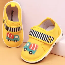 Cute Walk by Babyhug Velcro Closure Casual Shoes With Vehicle Applique & Stripes - Yellow-picture-20