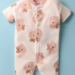 Kidi Wav Half Sleeves Teddy Bear Printed Romper - Pink-image-42