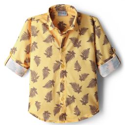 Dapper Dudes Full Sleeves Leaves Printed Shirt - Yellow-picture-20