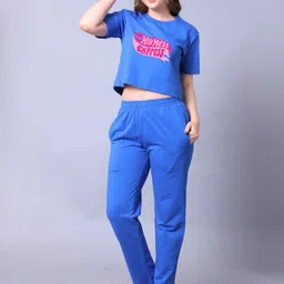 Lazy Lush Typographic Printed Round Neck Crop Top With Trousers Co-Ords-25