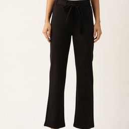 BROOWL Women Black Relaxed Straight Leg Straight Fit Wrinkle Free Trousers-image-15