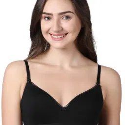 Enamor A028 Lightweight V-Neck Cotton T-shirt Bra -Padded Wirefree Medium Coverage-Black-picture-43