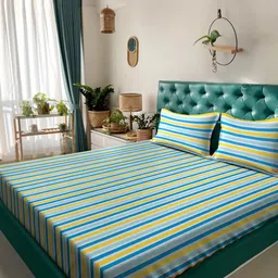 KLOTTHE Multicoloured Striped 300 TC King Bedsheet with 2 Pillow Covers-picture-29