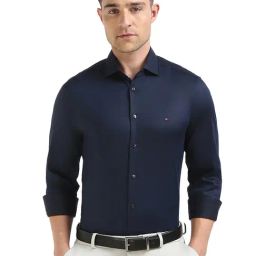 TOMMY HILFIGER Blue Cotton Regular Fit Solid Shirt-image-88