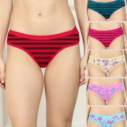 AROUSY Blue & Red Printed Bikini Panties - Pack Of 6-image-99