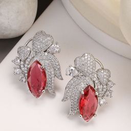 ZENEME Rhodium Plated Contemporary American Diamond Studs Earrings-image-93
