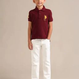 US Polo Kids Boys Maroon Cotton T-Shirt-image-8