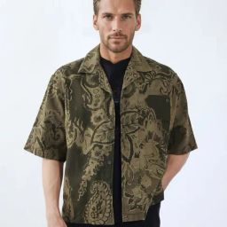 Rare Rabbit Olive Boxy Fit Paisley Shirt-image-44