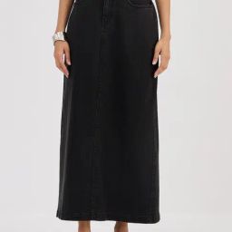 FEMMELLA Black Denim Solid Skirt-picture-2