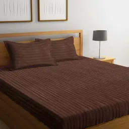 HOSTA HOMES Brown Cotton Satin 300 TC Bed Sheet Set-20