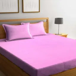 HOSTA HOMES Pink Cotton Satin 300 TC Bed Sheet Set-image-66
