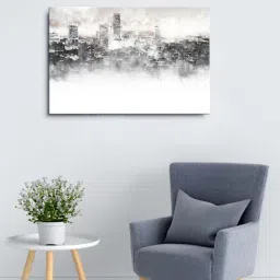 999store Grey & White Abstract Building Painting Framed Canvas Painting-9