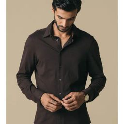 ANDAMEN Dark Brown Slim Fit Shirt-image-85