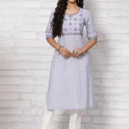 Rangriti Blue Embroidered A Line Kurta-image-95
