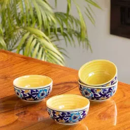 ExclusiveLane 'Badamwari Bagheecha' Yellow & Navy Ceramic Dinner Bowl (0.22 L) - Set of 4-image-24